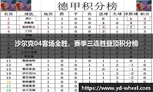 沙尔克04客场全胜，赛季三连胜登顶积分榜