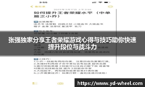 张强独家分享王者荣耀游戏心得与技巧助你快速提升段位与战斗力